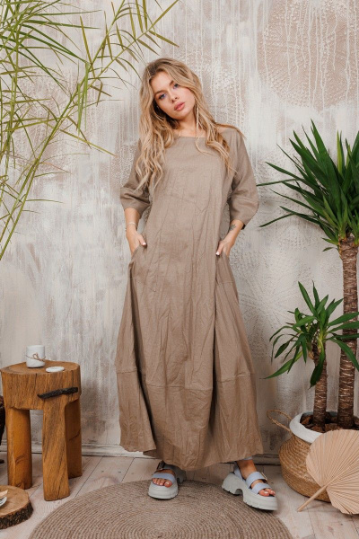 Леновое платье АМУЛЕТ с юбкой-тюльпан и карманами АМУЛЕТ 9705 капучино - фото 1