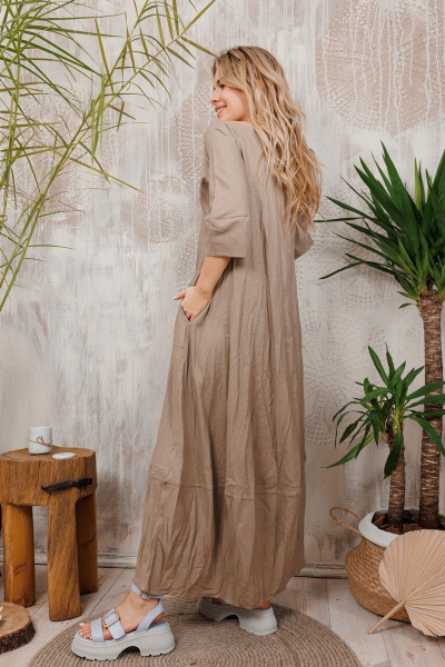Леновое платье АМУЛЕТ с юбкой-тюльпан и карманами АМУЛЕТ 9705 капучино - фото 5