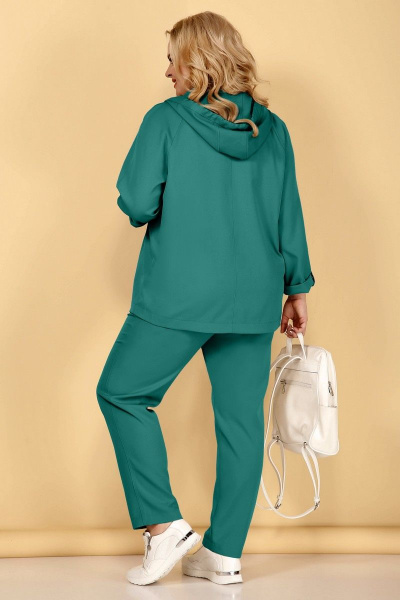 Брючный костюм с жакетом и футболкой в летнем стиле Tensi 353 бирюза - фото 5