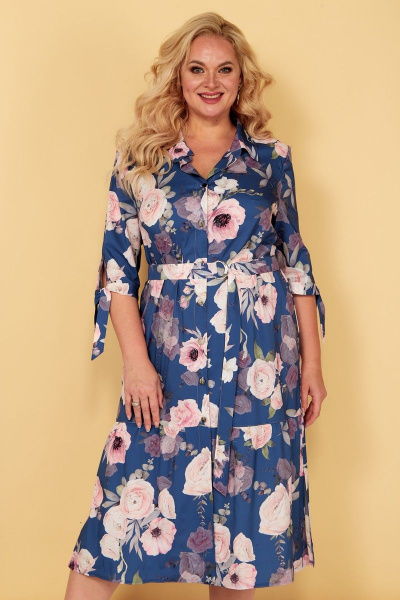 Платье-рубашка с поясом и разрезами в мелкий горошек Tensi 354 - фото 2