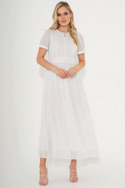 Нарядное платье в пол с горошковым принтом и поясом Urs 23-113-1 - фото 1