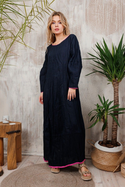 Льняное платье АМУЛЕТ с яркими акцентами и карманами АМУЛЕТ 9711 черный - фото 1