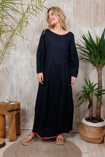 Льняное платье АМУЛЕТ с яркими акцентами и карманами АМУЛЕТ 9711 черный - фото 2
