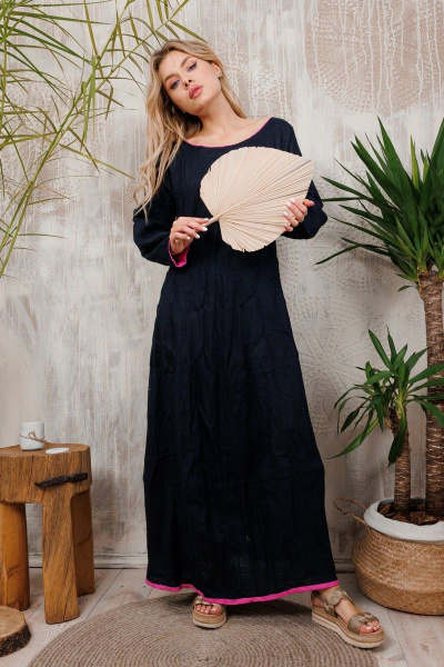 Льняное платье АМУЛЕТ с яркими акцентами и карманами АМУЛЕТ 9711 черный - фото 3