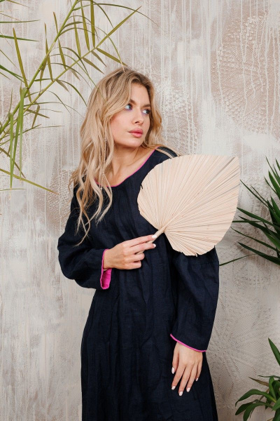 Льняное платье АМУЛЕТ с яркими акцентами и карманами АМУЛЕТ 9711 черный - фото 4