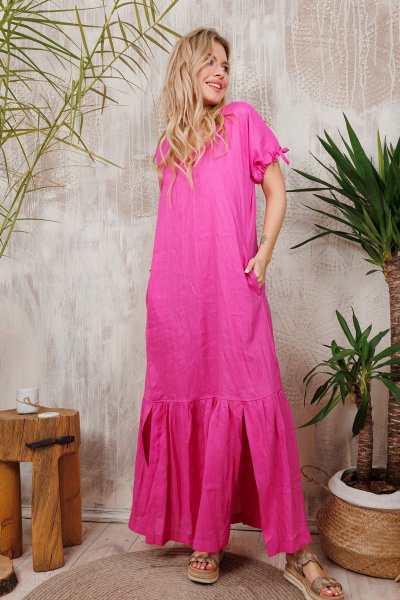 Ленящее платье АМУЛЕТ с разрезами и карманами АМУЛЕТ 9713 фуксия - фото 1