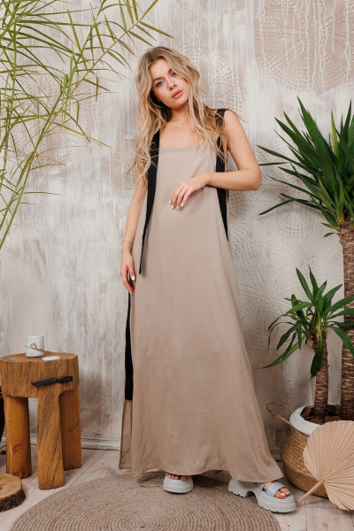 Платье летнее из вискозы на свисающих брителях АМУЛЕТ 9720 телесный-черный - фото 4