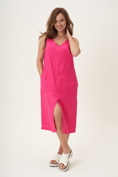 Льняное платье без рукава с карманами и разрезом Fantazia Mod 4512 фуксия - фото 1