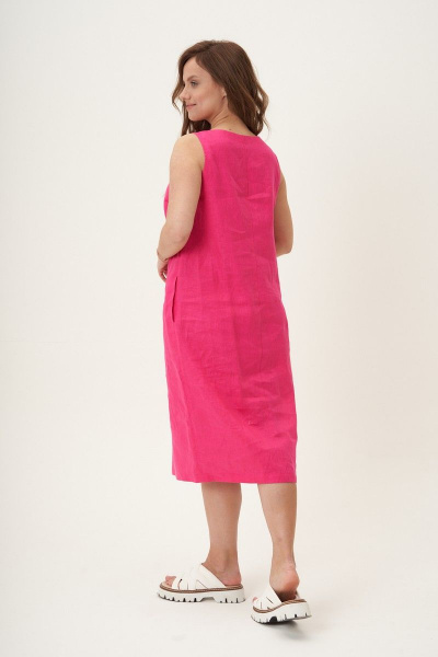 Льняное платье без рукава с карманами и разрезом Fantazia Mod 4512 фуксия - фото 4