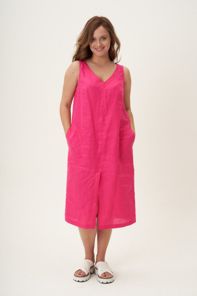 Льняное платье без рукава с карманами и разрезом Fantazia Mod 4512 фуксия - фото 2