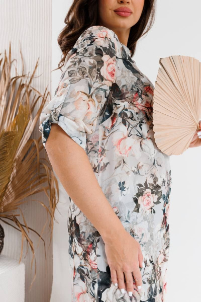 Серый костюм из блузона и брюк с принтом для повседневных образов SandyNa 130544 цветы+серый - фото 13