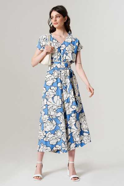 Комбинезон из вискозы с коротким рукавом для летних будней Панда 147020w голубой - фото 1