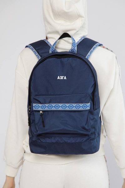 Синий текстильный рюкзак с белорусским орнаментом А2ГА J3 синий - фото 1