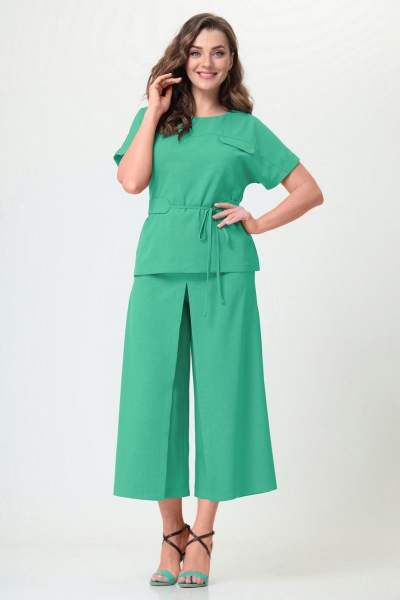 Блуза и брюки летний комплект из хлопка и текстиля Орхидея 1172-4 мята - фото 1