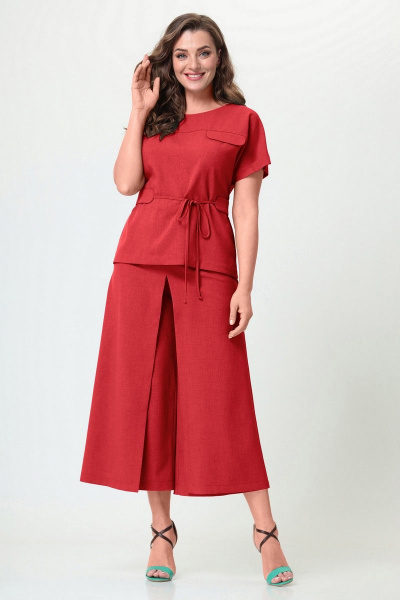 Блуза и брюки женский комплект с закругленными краями Орхидея 1172-2 красный - фото 3