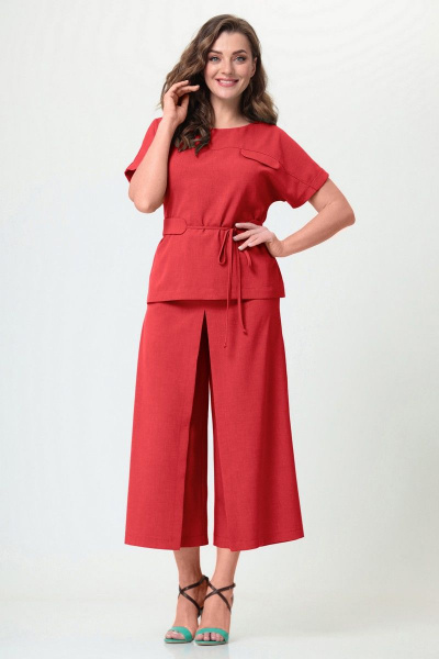 Блуза и брюки женский комплект с закругленными краями Орхидея 1172-2 красный - фото 1