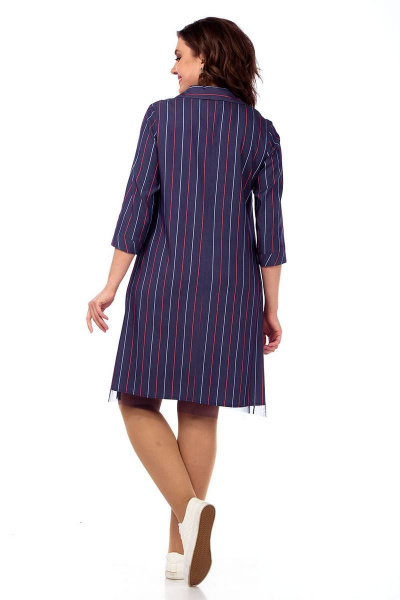 Синее платье А-силуэта с вырезом и сеткой из текстиля Lady Style Classic 1564/1 темно-синий - фото 3