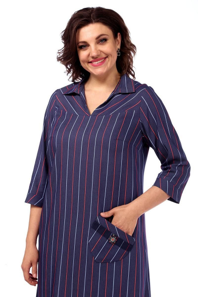 Синее платье А-силуэта с вырезом и сеткой из текстиля Lady Style Classic 1564/1 темно-синий - фото 2