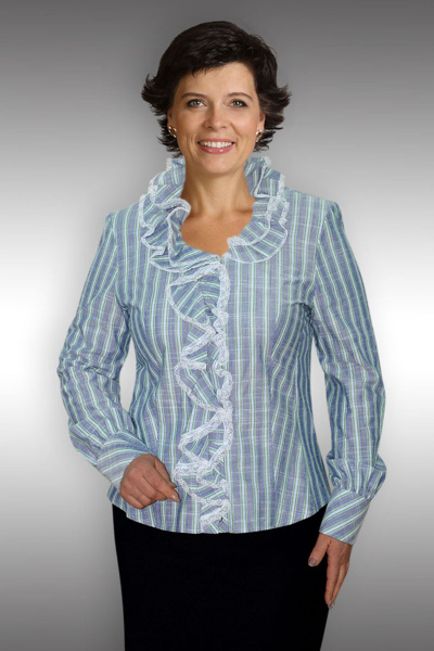 Демисезонная хлопковая блуза с складками и застежкой на спине Таир-Гранд 6263 зеленая-полоска - фото 1