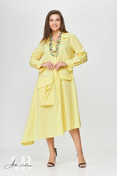 Платье бохо трапециевидное из хлопка с декоративными элементами Abbi 1009 желтый - фото 13