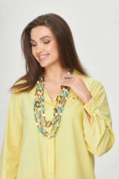 Платье бохо трапециевидное из хлопка с декоративными элементами Abbi 1009 желтый - фото 11