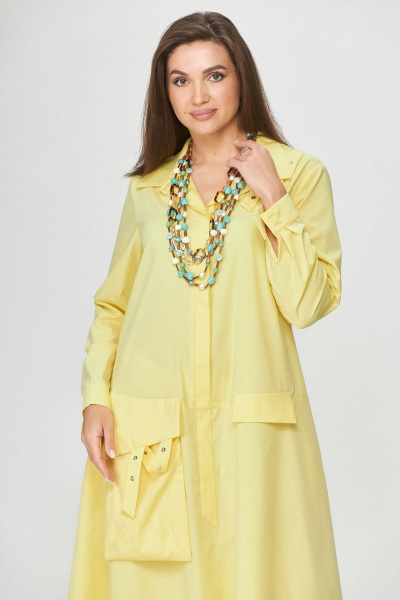 Платье бохо трапециевидное из хлопка с декоративными элементами Abbi 1009 желтый - фото 10