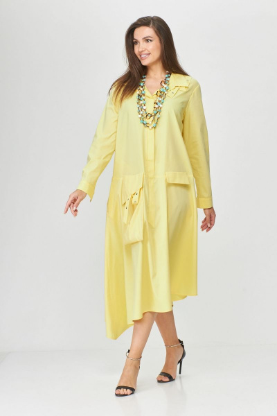 Платье бохо трапециевидное из хлопка с декоративными элементами Abbi 1009 желтый - фото 8