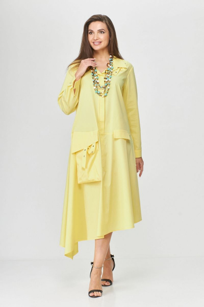 Платье бохо трапециевидное из хлопка с декоративными элементами Abbi 1009 желтый - фото 7