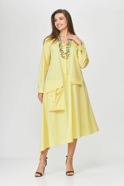 Платье бохо трапециевидное из хлопка с декоративными элементами Abbi 1009 желтый - фото 6