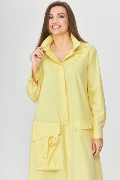 Платье бохо трапециевидное из хлопка с декоративными элементами Abbi 1009 желтый - фото 5