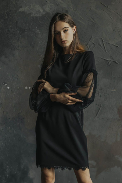 Платье полуприлегающее с рукавом из стрейч-фатина S. Veles 3-168 - фото 1