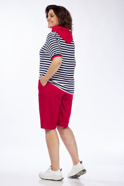 Летний комплект блузка и шорты из вискозы и хлопка Диомант 1874 бордо_узкая_полоска - фото 5