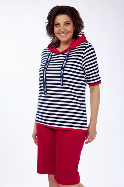 Летний комплект блузка и шорты из вискозы и хлопка Диомант 1874 бордо_узкая_полоска - фото 3