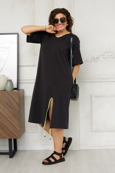 На каждый день платье из трикотажа с разрезом и карманами BegiModa 1024 черный - фото 1