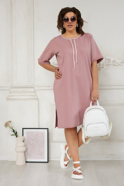 Розовое трикотажное платье с оригинальной отделкой BegiModa 1025 сакура - фото 1