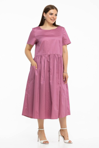 Платье: хлопковое с карманами и длинной спинкой Avila 0796 сливовый - фото 3