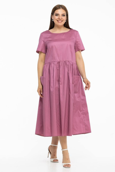 Платье: хлопковое с карманами и длинной спинкой Avila 0796 сливовый - фото 2