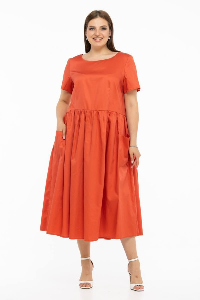 Платье: свободного кроя из хлопка с асимметричным низом Avila 0796 коралловый - фото 4