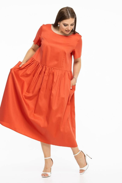 Платье: свободного кроя из хлопка с асимметричным низом Avila 0796 коралловый - фото 2
