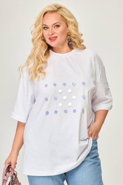 Белая футболка со спущенным рукавом и пайетками Avenue 0314-2 белый - фото 3