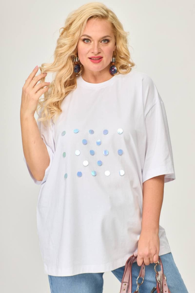 Белая футболка со спущенным рукавом и пайетками Avenue 0314-2 белый - фото 1