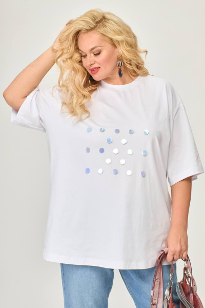 Белая футболка со спущенным рукавом и пайетками Avenue 0314-2 белый - фото 2