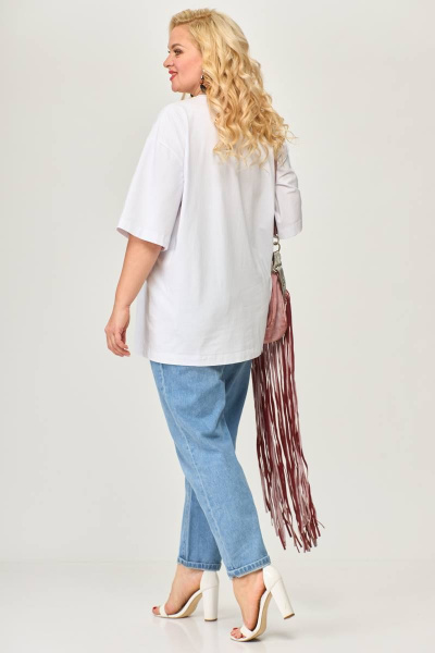 Белая футболка со спущенным рукавом и пайетками Avenue 0314-2 белый - фото 5