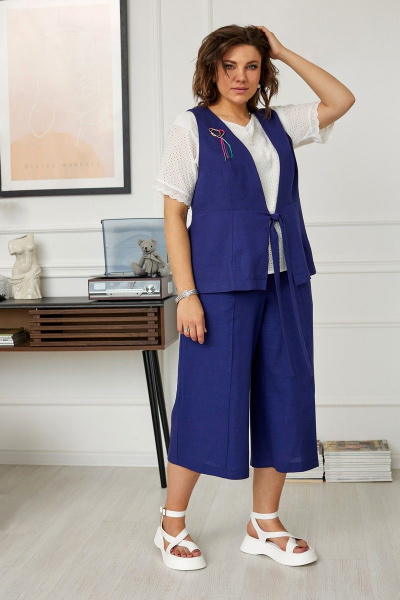 Летний жилет полуприлегающего силуэта из льняной ткани BegiModa 7008 индиго - фото 3