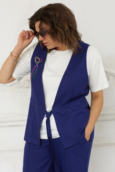 Летний жилет полуприлегающего силуэта из льняной ткани BegiModa 7008 индиго - фото 2