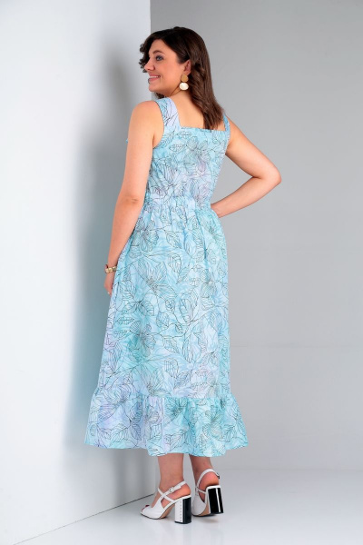 Сарафан с эффектом акварели и сборкой на резинке Ивелта плюс 1826 бирюза - фото 3