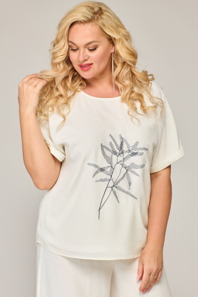 Блуза летняя шифоновая с вышивкой и коротким рукавом Angelina & Сompany 842 - фото 4