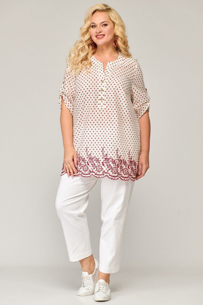 Летняя блузка в горошек с коротким рукава и застежкой Angelina & Сompany 846 - фото 7