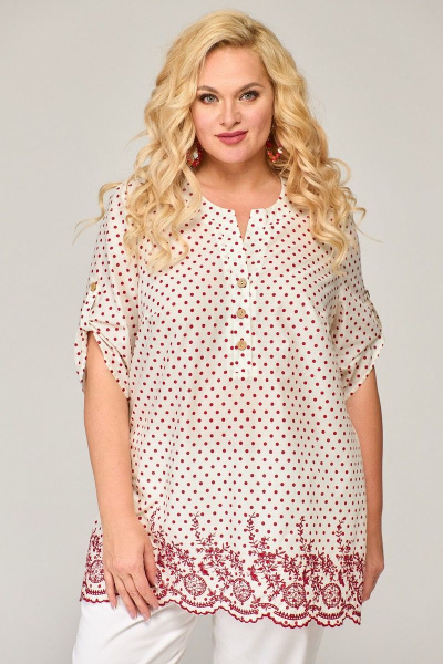 Летняя блузка в горошек с коротким рукава и застежкой Angelina & Сompany 846 - фото 6