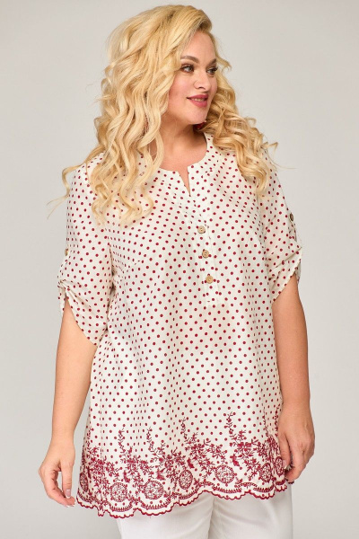 Летняя блузка в горошек с коротким рукава и застежкой Angelina & Сompany 846 - фото 5